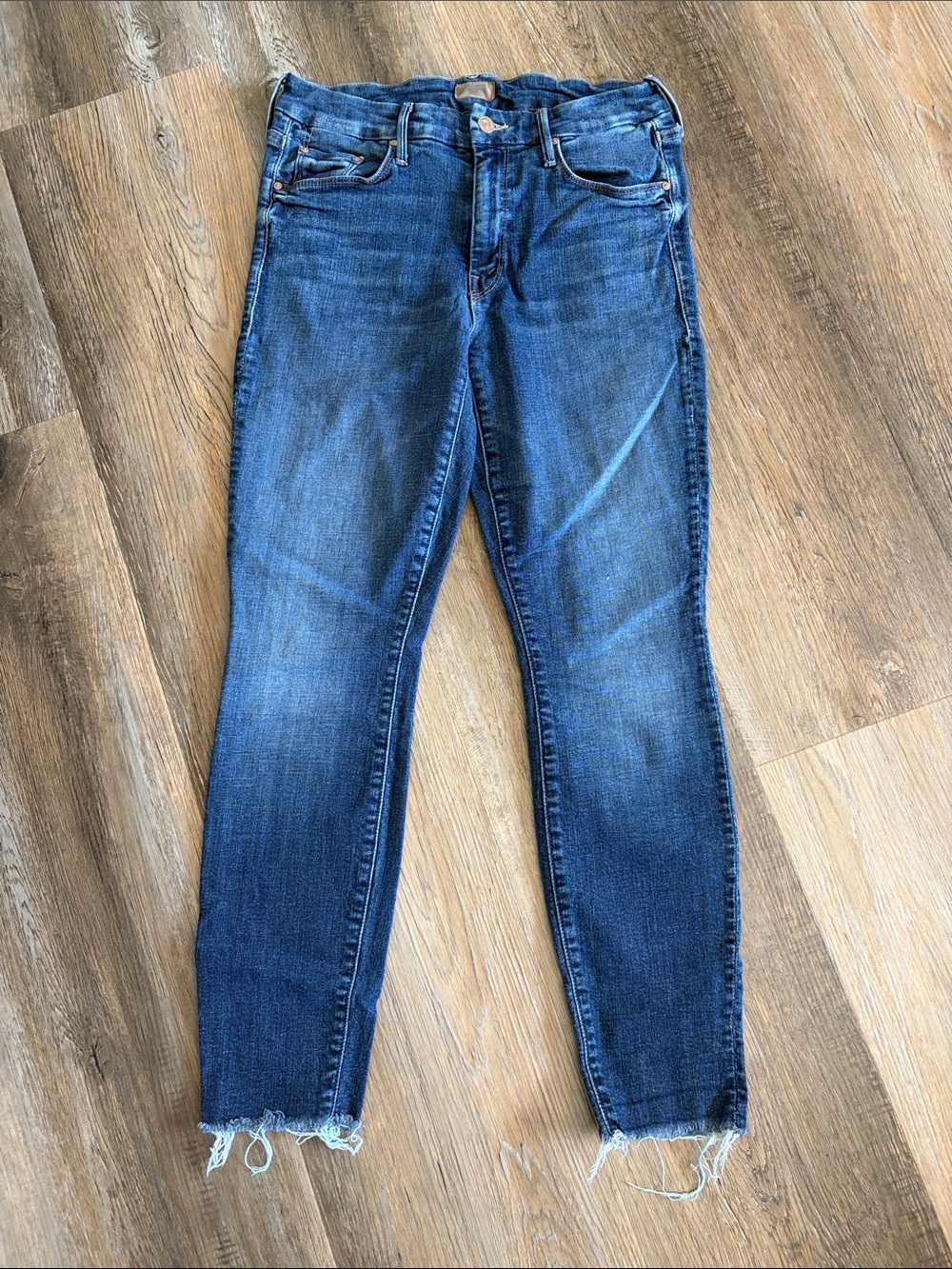 Women’s Mother Dark Blue Frayed Hem Jeans - Picture 2 of 3